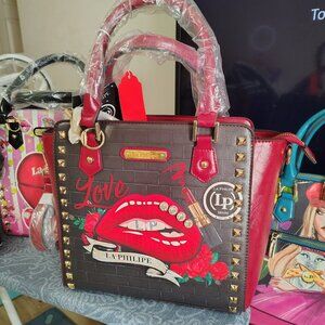 New with Tags La Philipe Juicy Lips Red Trim Bag